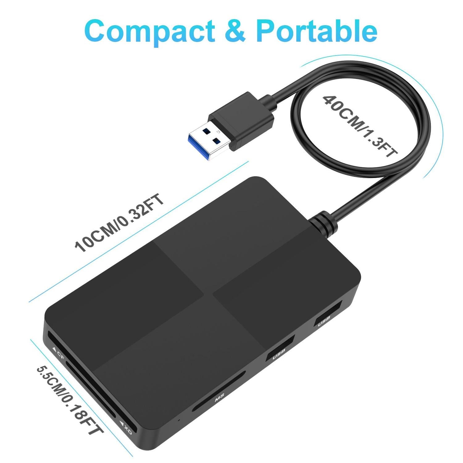 NÖRDIC USB-A-kortinlukija 5 paikkaa CF, SD, MicroSD, MS, XD, 3xUSB-A UHS-I