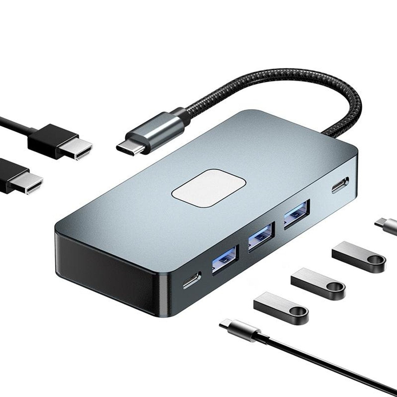 NÖRDIC USB-C 1-7 Telakointiasema 2xHDMI 4K30Hz, 3xUSB-A 3.1 5Gbps, 1xUSB-C 2.0 1xUSB-C PD100W