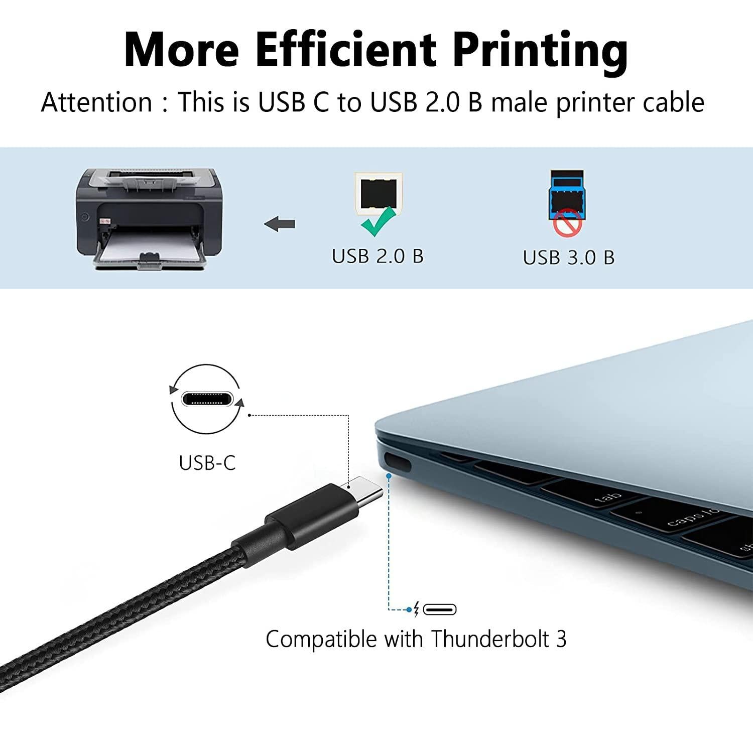 NÖRDIC USB-C 2.0 - USB 2.0 B -datakaapeli 2 m USB-tulostinkaapeli