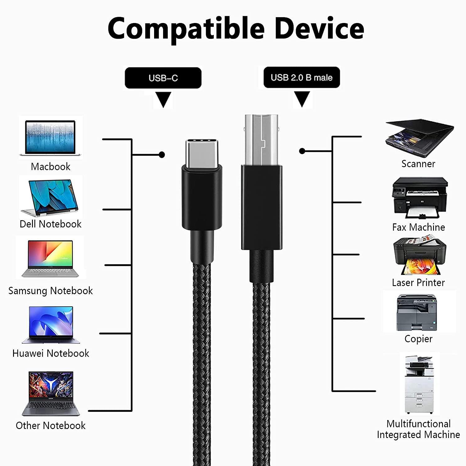 NÖRDIC USB-C 2.0 - USB 2.0 B -datakaapeli 2 m USB-tulostinkaapeli