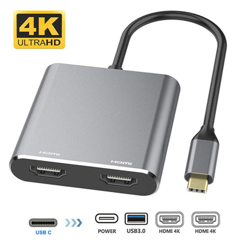 NÖRDIC USB-C - 2xHDMI-sovitin 4K30Hz 1xUSB-C 60W PD 1xUSB-A 3.1 5Gbps MST