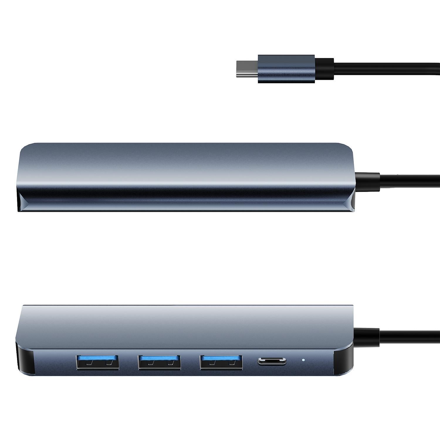 NÖRDIC USB-C 5-porttinen keskitin 3xUSB-A 2.0, 1xUSB-A 3.1 ja 1xUSB-C DP100W