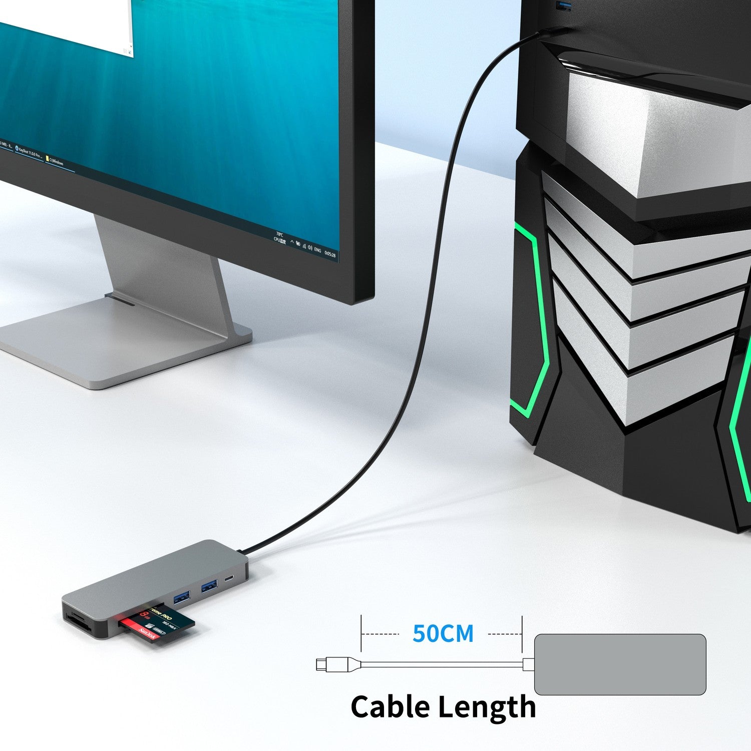 NÖRDIC USB-C 8ports Card Reader 1xSD3.0 1xMicroSD3.0  1xCF 3.0 1xMS3.0 1xXCD3.0 2xUSB-A 5G 1xUSB-C 15W