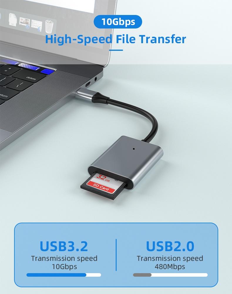 NÖRDIC USB-C-kortinlukija SD Express 7.1 NVMe PCIe 3.1x1 985Mbps, USB 3.2 Gen 2 10Gbps