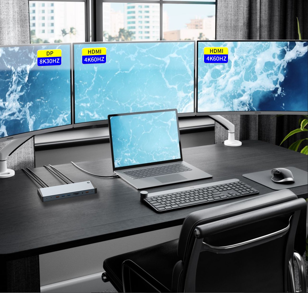 NÖRDIC USB-C Docking Station 1 to 18 upp to four display 3xUSB 10G 2xUSB 5G 1xGigaLAN