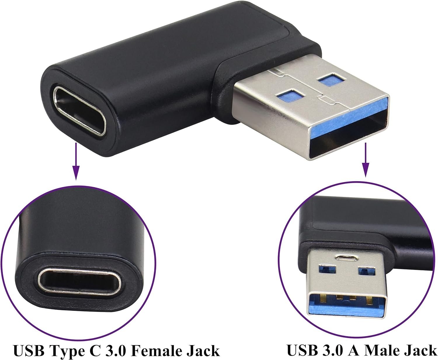 NÖRDIC USB-C naaras-USB-A urossovitin 90 astetta kulmassa