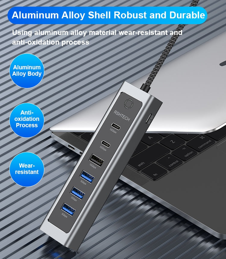 NÖRDIC USB-C Hub 2xUSB-C 10G 1xUSB-A 10G 4xUSB-C 5G 60cm cable