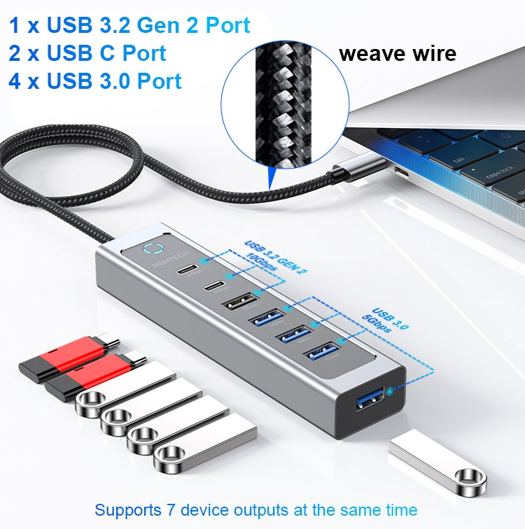 NÖRDIC USB-C Hub 2xUSB-C 10G 1xUSB-A 10G 4xUSB-C 5G 60cm cable