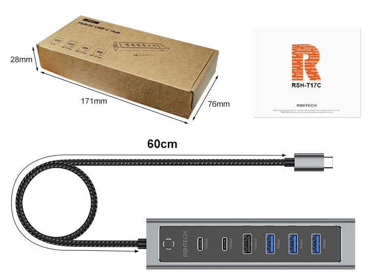 NÖRDIC USB-C Hub 2xUSB-C 10G 1xUSB-A 10G 4xUSB-C 5G 60cm cable