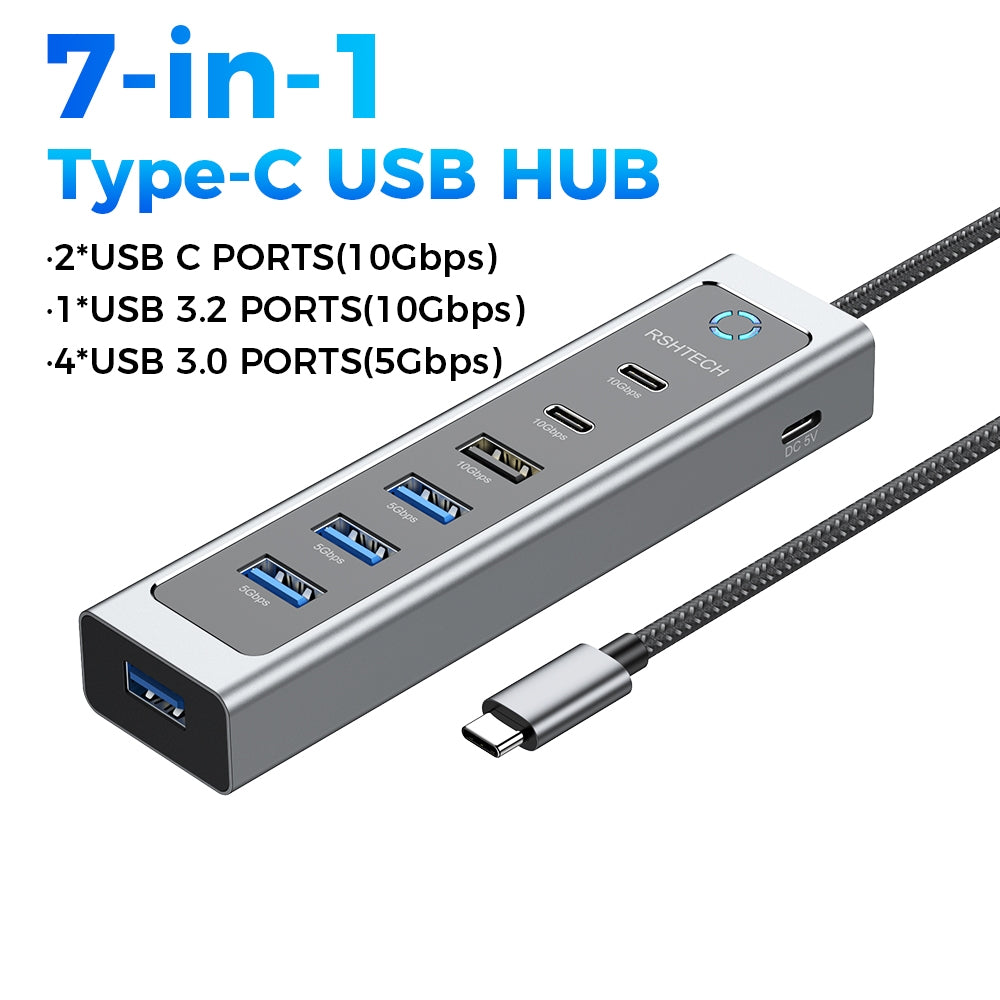 NÖRDIC USB-C Hub 2xUSB-C 10G 1xUSB-A 10G 4xUSB-C 5G 60cm cable