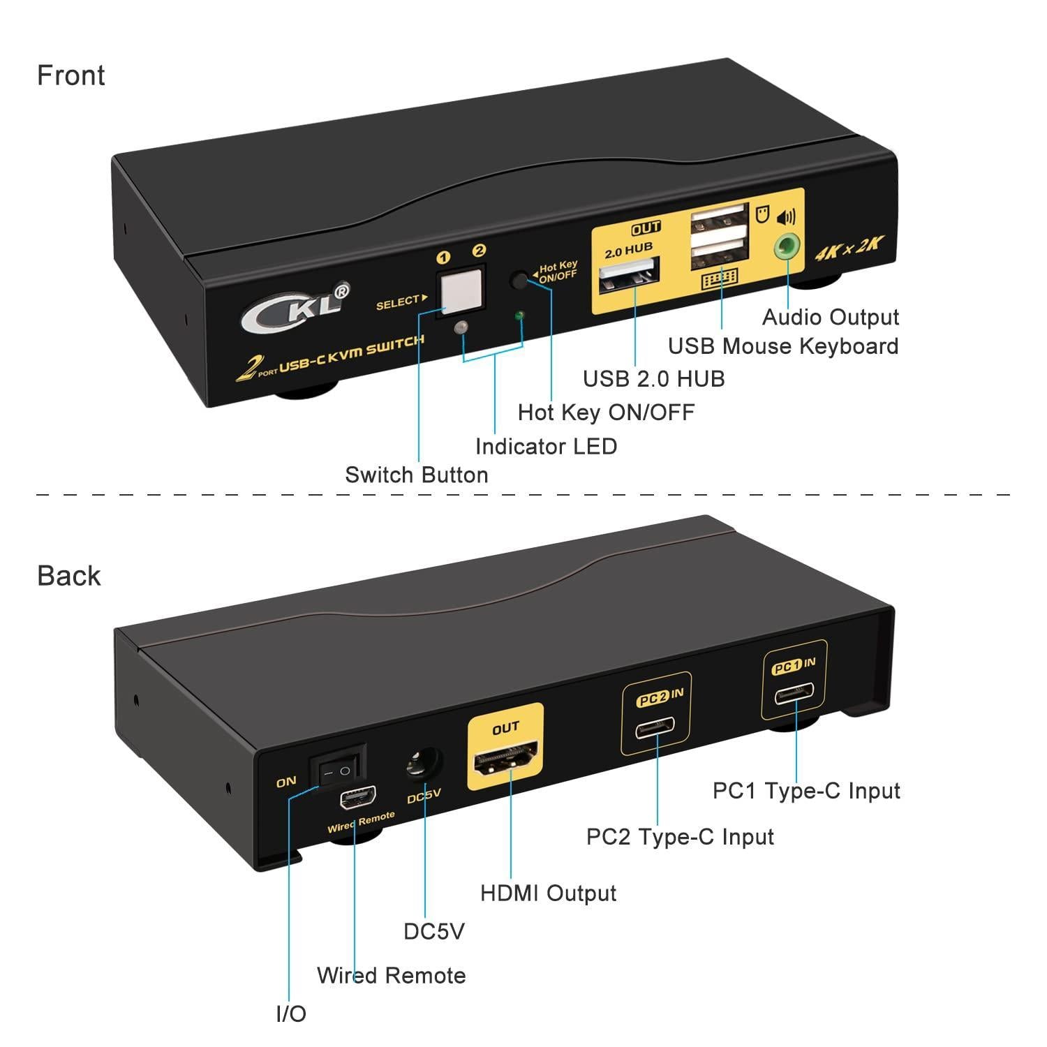 NÖRDIC 2-1 USB-C-HDMI 2.0 KVM-kytkin, 4K60Hz