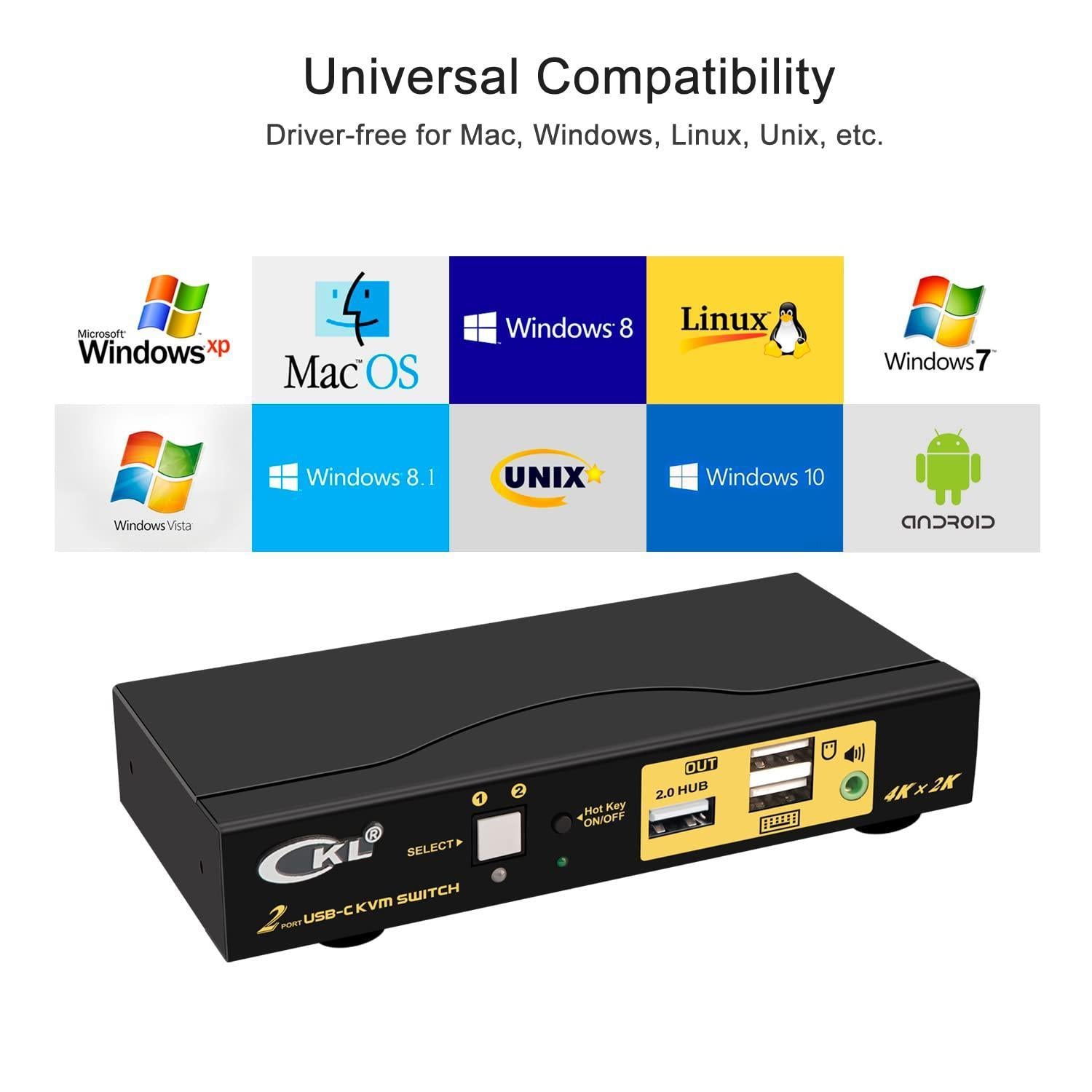 NÖRDIC 2-1 USB-C-HDMI 2.0 KVM-kytkin, 4K60Hz