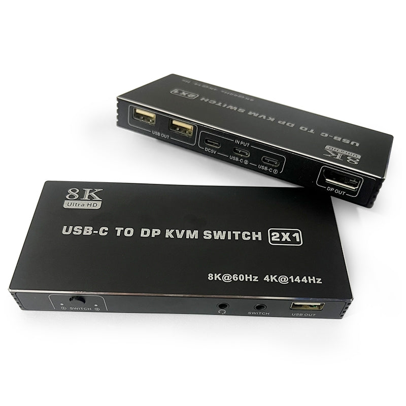 NÖRDIC USB-C KVM-kytkin 2–1 DP 8K60Hz 4K144Hz 3xUSB 1x3.5mm