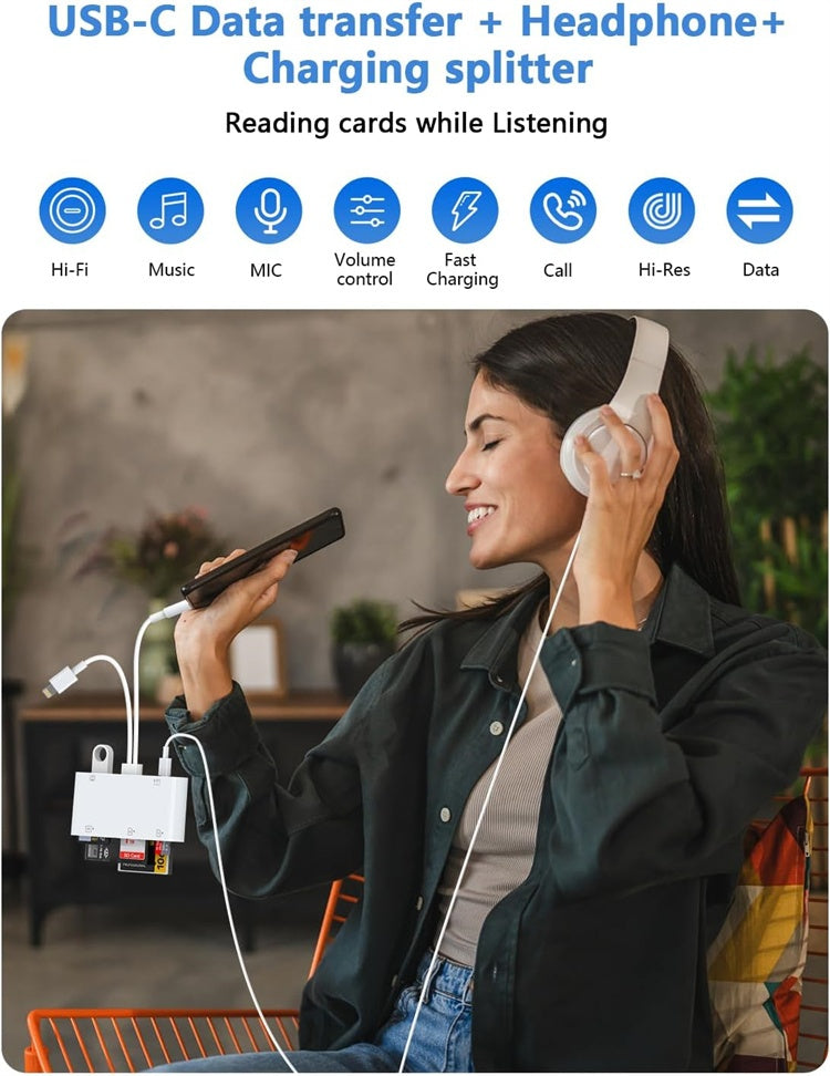 NÖRDIC USB-C/Lightning-kortinlukija 5-paikkainen CF, SD, MicroSD, MS, XD 1xUSB-A 1xUSB-C UHS-I
