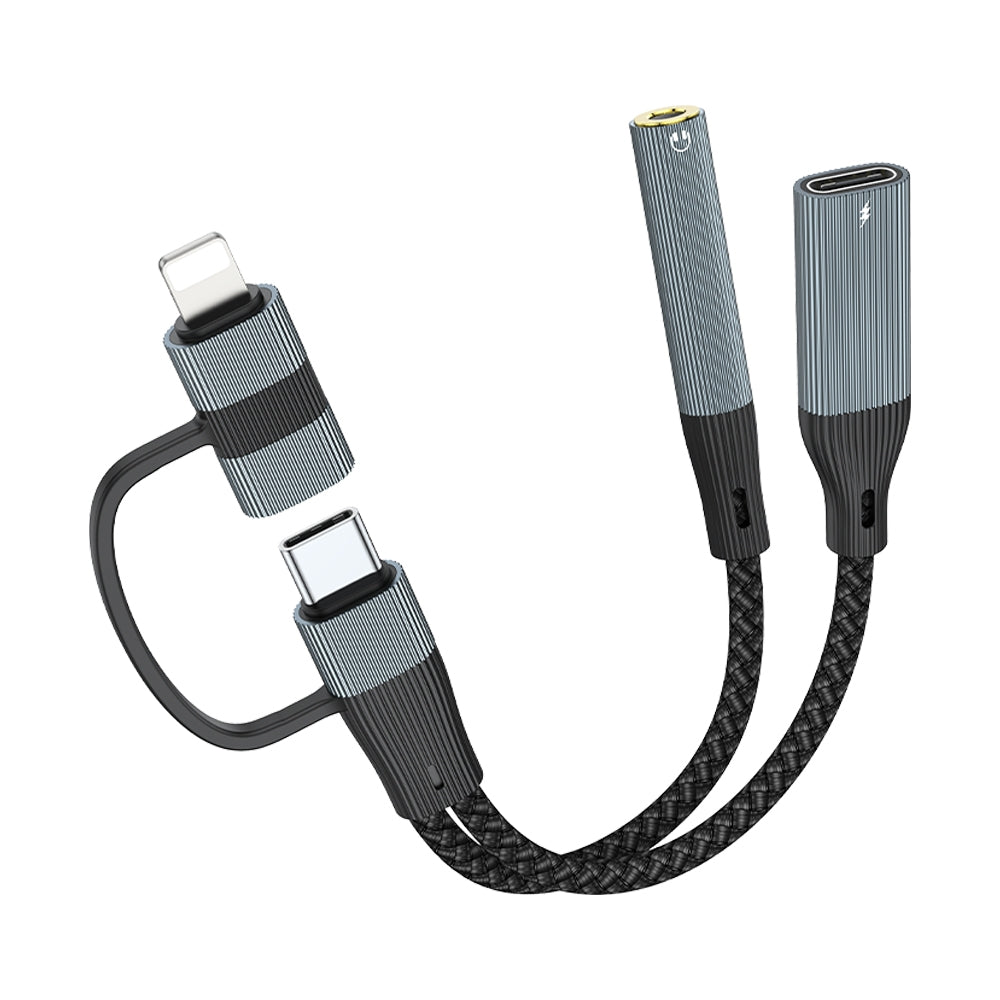 NÖRDIC USB-C+Lightning - äänikaapeli 3,5 mm PD60W USB-C 15 cm