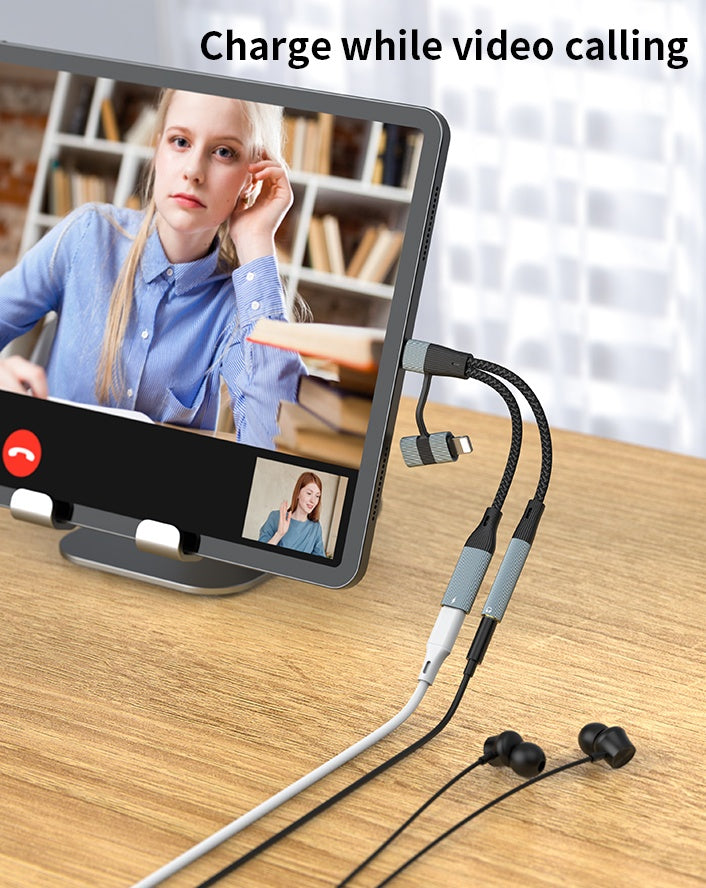 NÖRDIC USB-C+Lightning - äänikaapeli 3,5 mm PD60W USB-C 15 cm