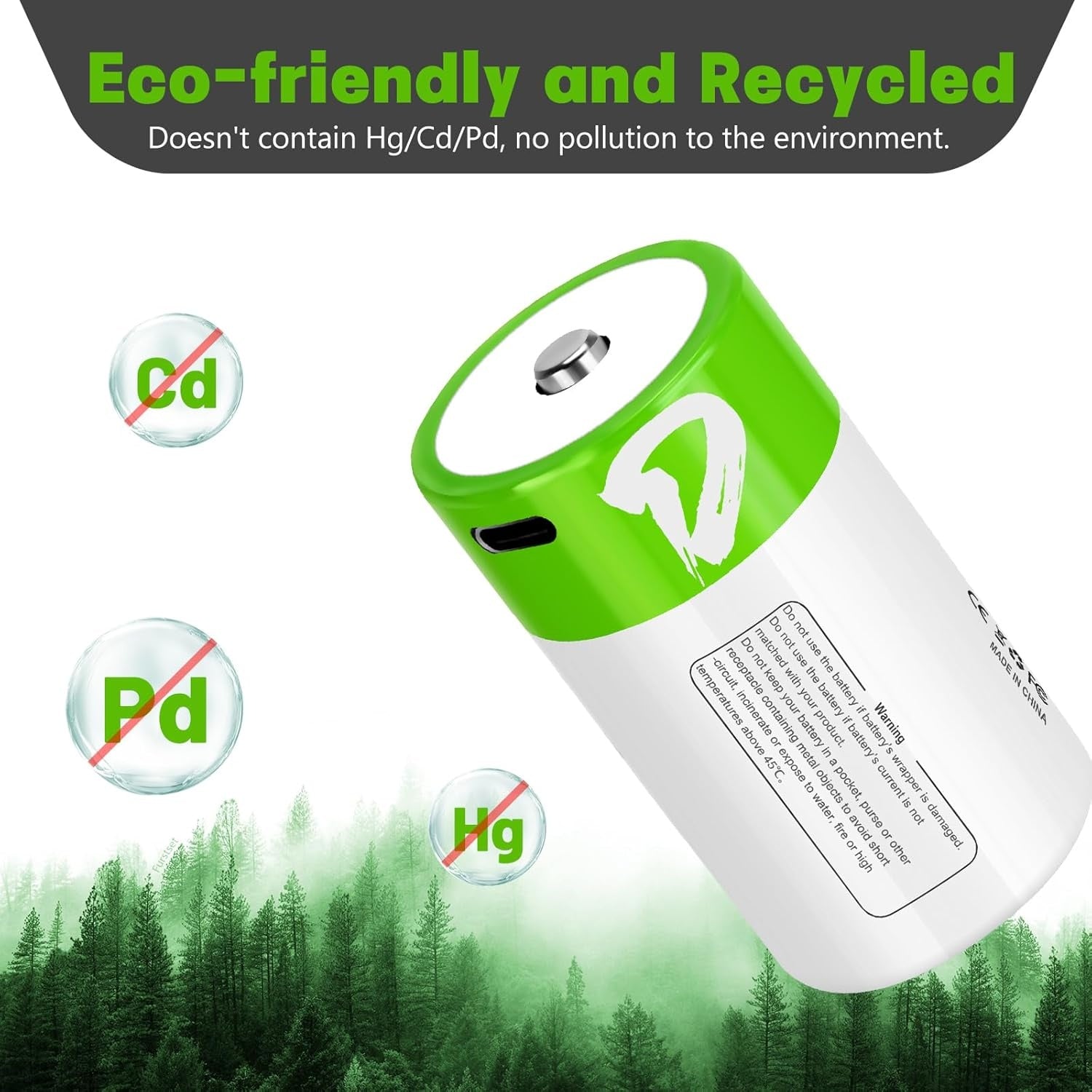 NÖRDIC USB-C Ladattavat paristot 2-pack D/LR20