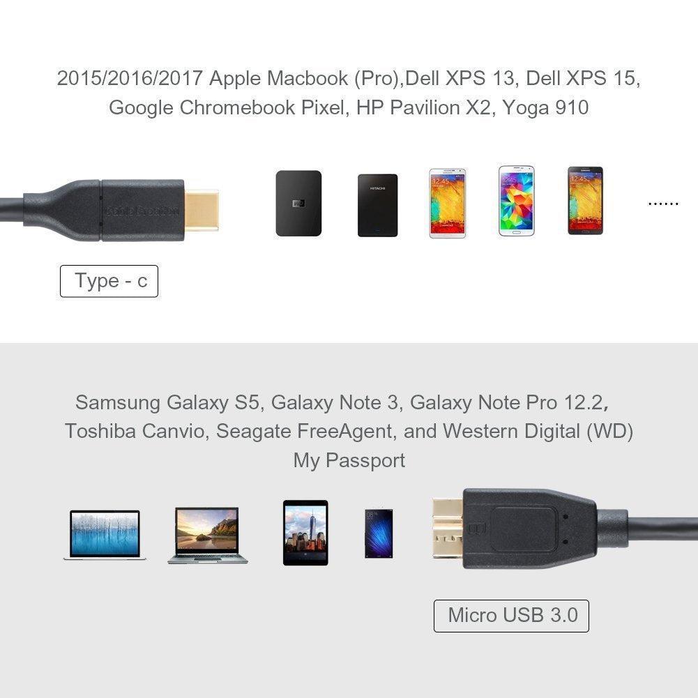 NÖRDIC USB C - USB Micro B -kaapeli 1 m, 3.2 Gen 1 ulkoiselle kiintolevylle