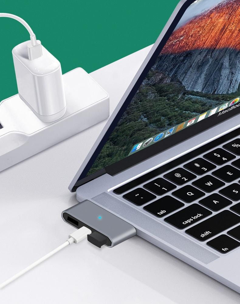 NÖRDIC 3-porttinen USB-C-keskitin 1xUSB-C PD 2xUSB-A 3x5Gbps