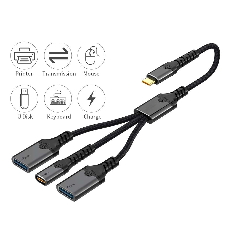 NÖRDIC USB-C -hubi 1xUSB-C PD60W 2xUSB-A