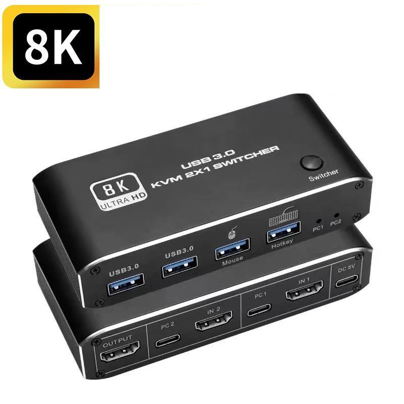 NÖRDIC HDMI 2.1 8K60Hz KVM-kytkin 2-1 HDCP2.3 HDR10 4XUSB-A-lähdöllä