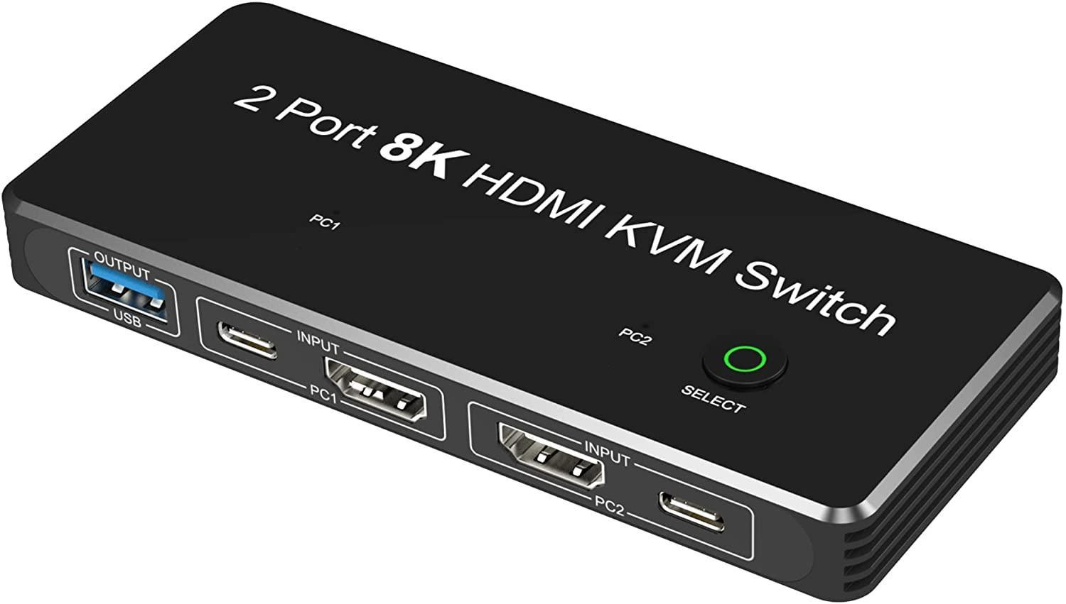 NÖRDIC HDMI 2.1 8K60Hz KVM-kytkin 2-1 HDCP2.3 HDR10 4xUSB-A-lähdöllä