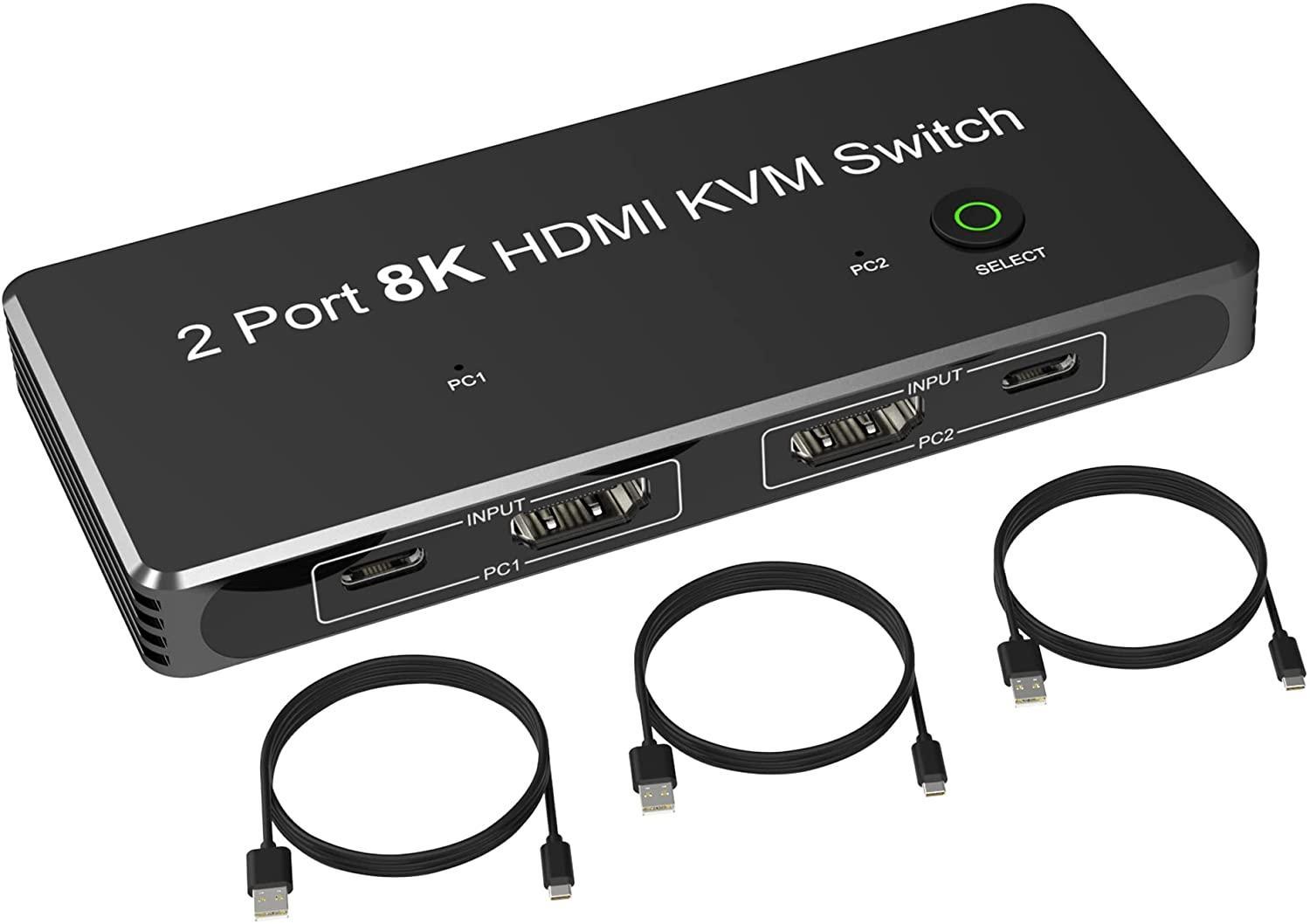 NÖRDIC HDMI 2.1 8K60Hz KVM-kytkin 2-1 HDCP2.3 HDR10 4xUSB-A-lähdöllä