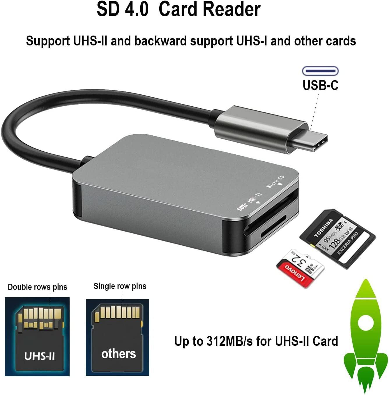 NÖRDIC USB-C-kortinlukija SD 4.0 UHS-II USB 3.1 SuperSpeed 5Gbps SD, SDXC, SDHC, MicroSD, Micro SDXC, Micro SDHC, MMC