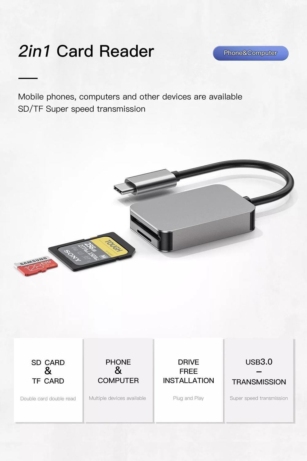 NÖRDIC USB-C 3.1 Kortinlukija 2 Slot SD 4.0 ja MicroSD UHS-II