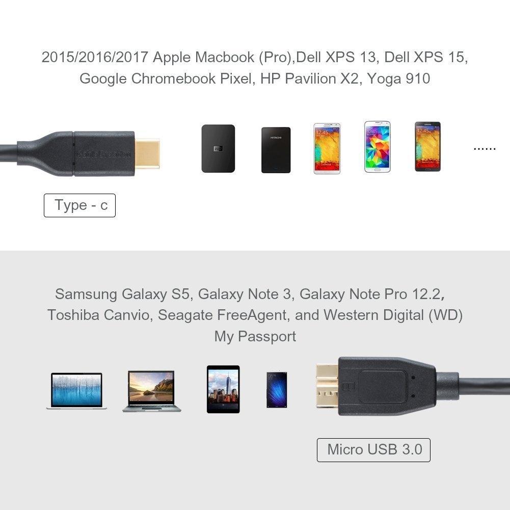 NÖRDIC USB C - USB Micro B -kaapeli 3 m, 3.2 Gen 1 ulkoiselle kiintolevylle