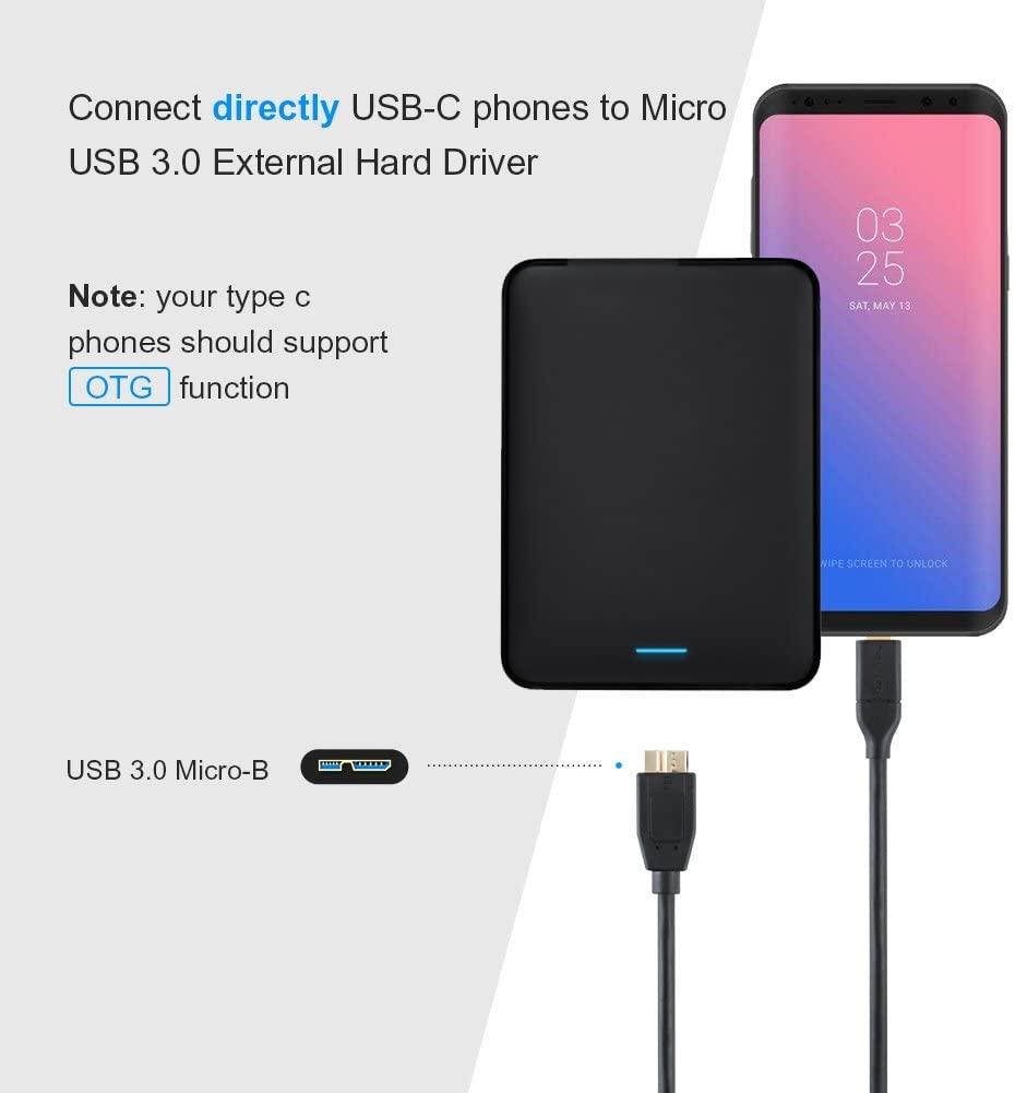 NÖRDIC USB C - USB Micro B -kaapeli 3 m, 3.2 Gen 1 ulkoiselle kiintolevylle