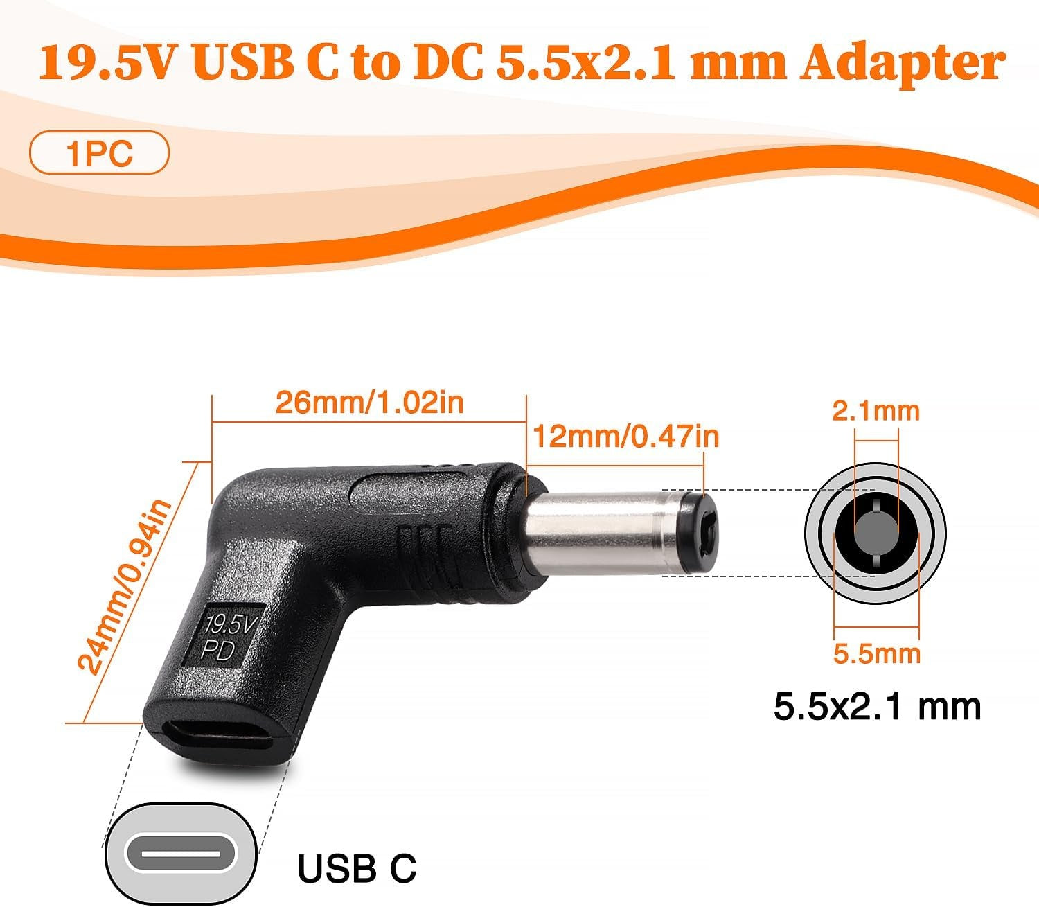 NÖRDIC USB-C – DC 5.5x2.1mm -sovitin 12-19,5V