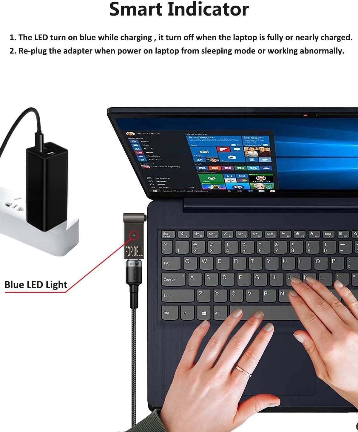 NÖRDIC USB-C – kannettavan lataussovitin, USB-C – DC-liitin, 100 W PD, DC 7,4×5,0mm HP-kannettaville
