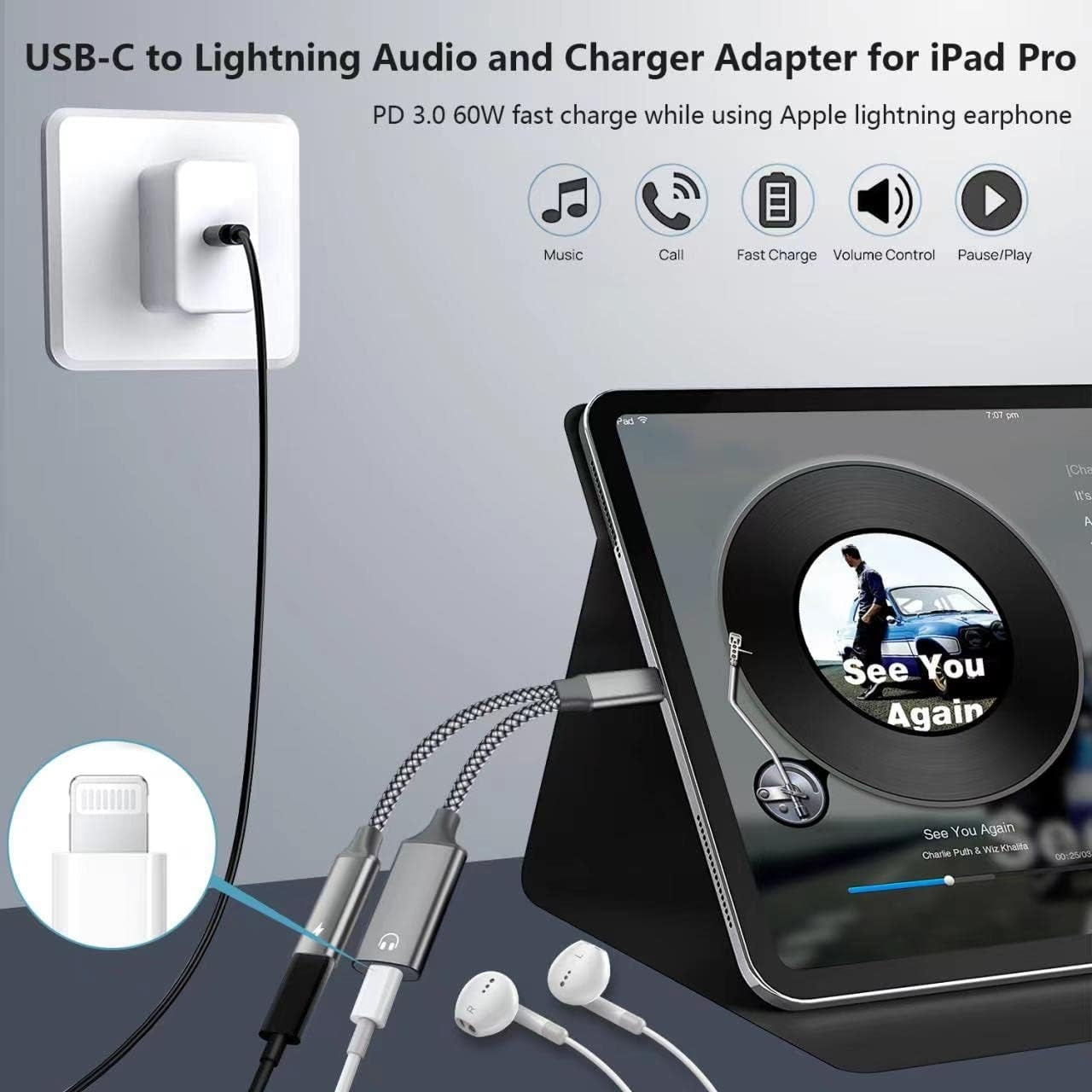 NÖRDIC USB-C – Lightning AUDIO ja PD60W-lataus