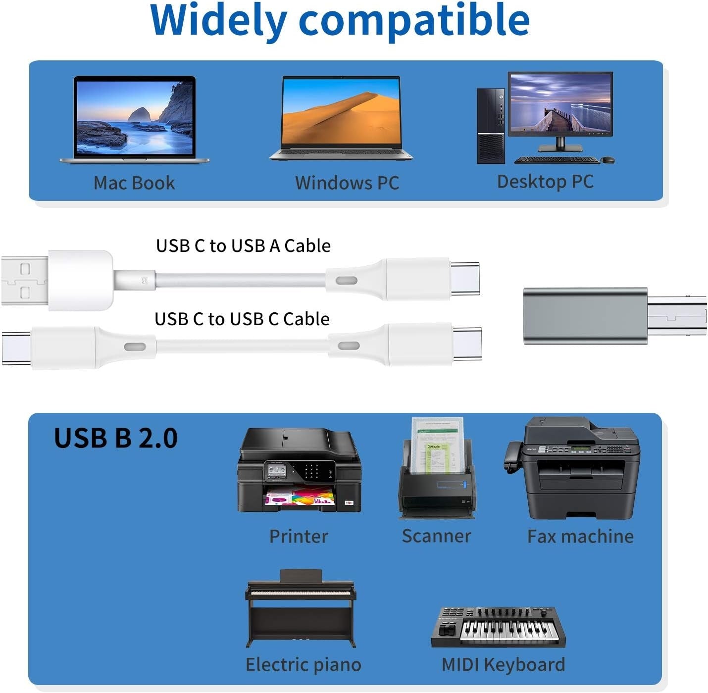 NÖRDIC USB-C - USB B -sovitin tulostimille ja MIDI-laitteille Tukee datan synkronointia