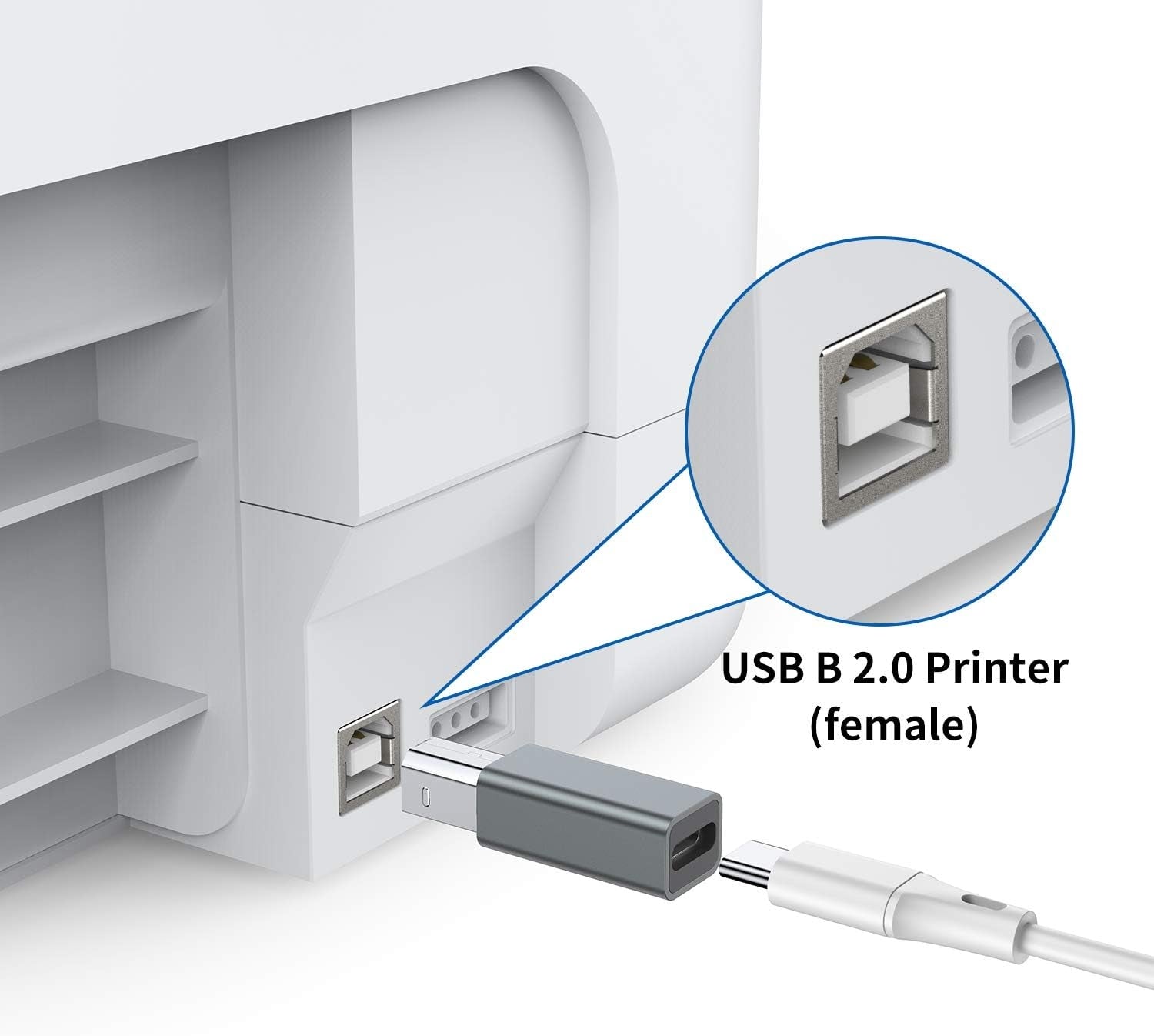 NÖRDIC USB-C - USB B -sovitin tulostimille ja MIDI-laitteille Tukee datan synkronointia