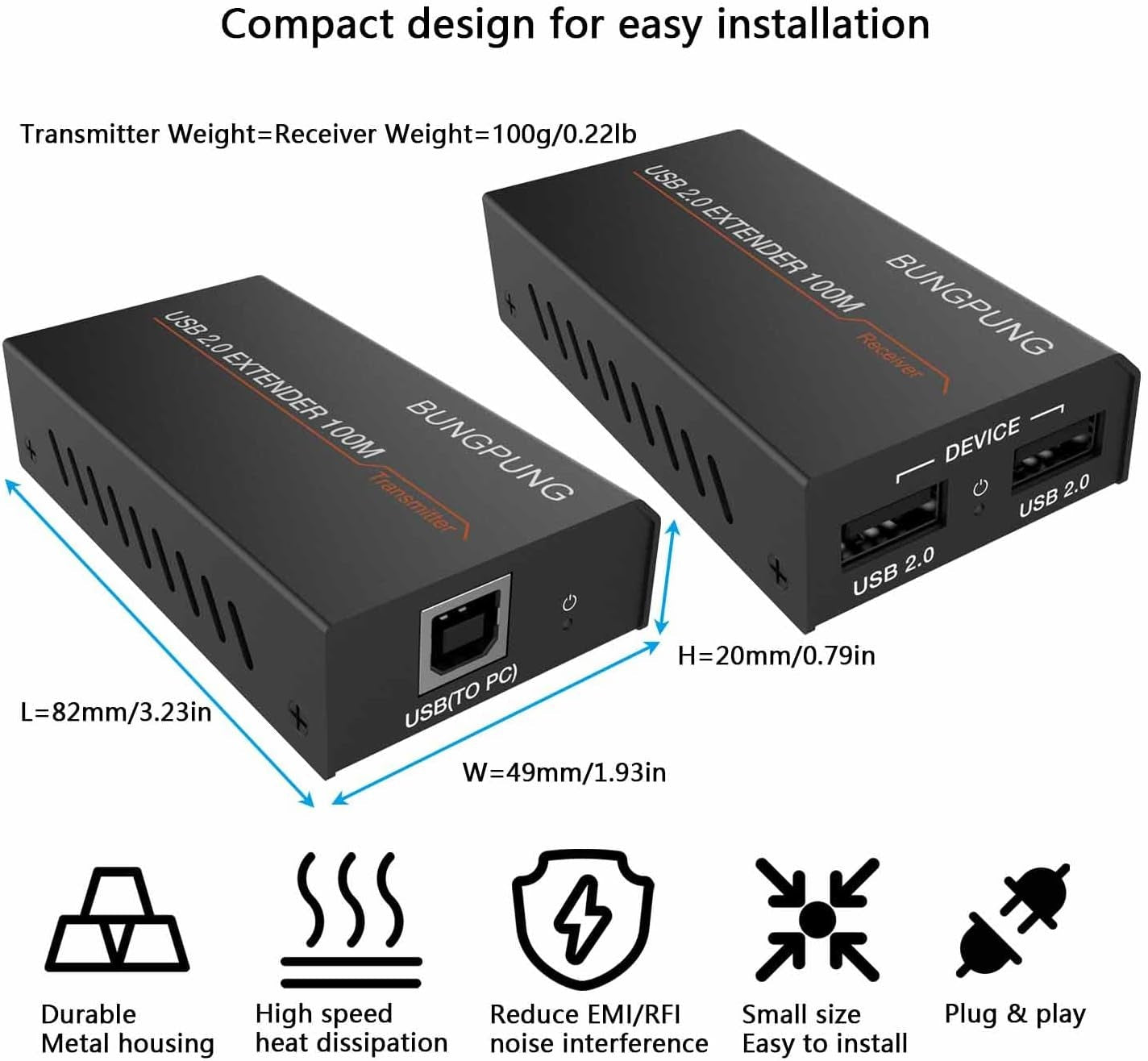 NÖRDIC USB-Laajennin jakaja 1-2 CAT6 100m