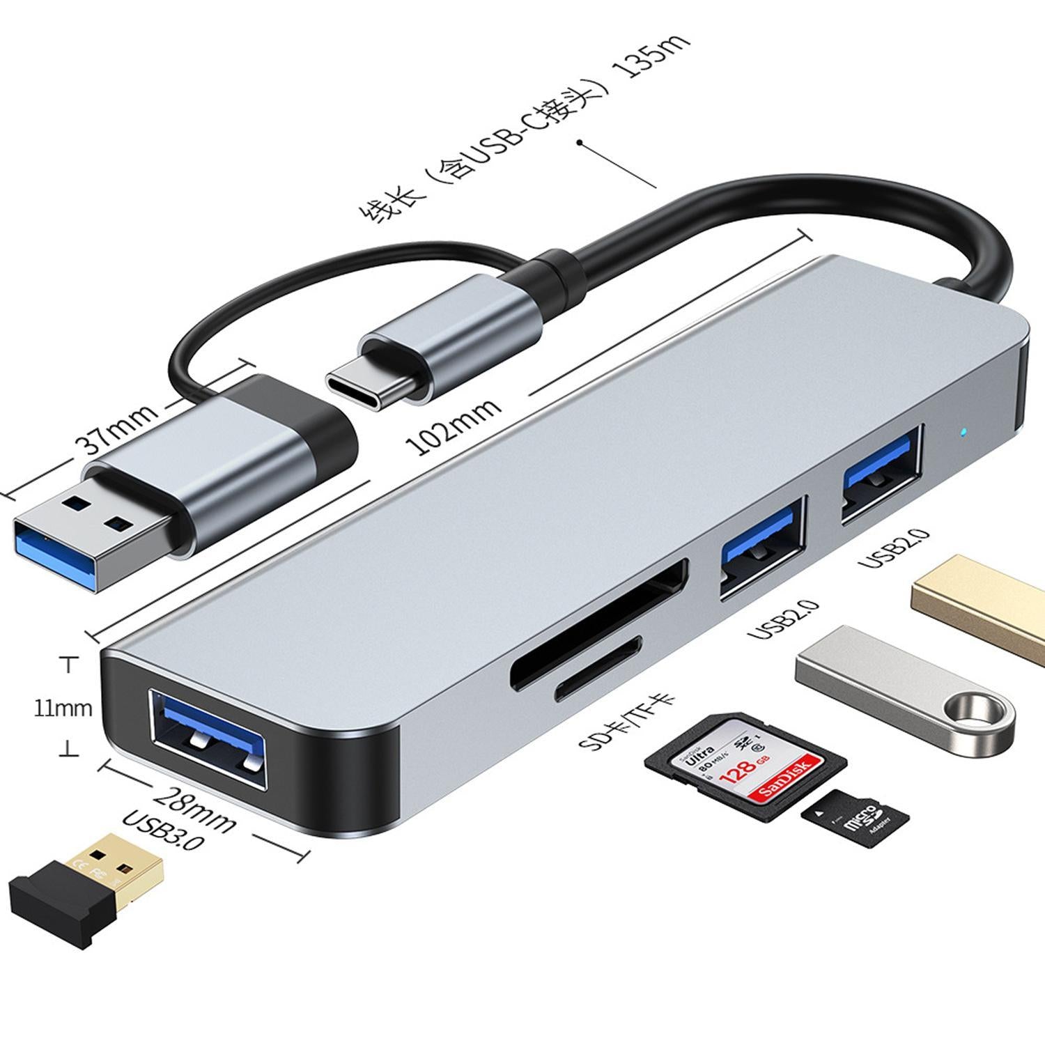 NÖRDIC USB Hub 5 porttia 2xUSB-A 2.0 1xUSB-A 3.0 1xTF 1xSD