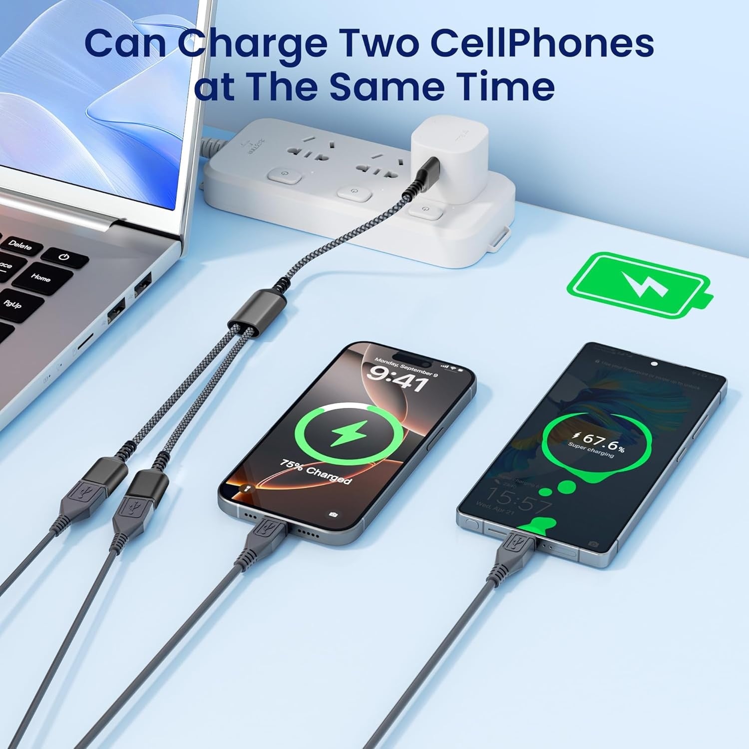 NÖRDIC USB-sovitin USB-A:sta 2xUSB-C:hen