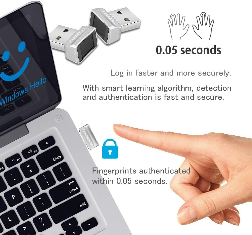 NÖRDIC USB Windows Hello Fingerprint Reader for Windows 11/10 Desktop, Laptop Security Device Login, Security Lock
