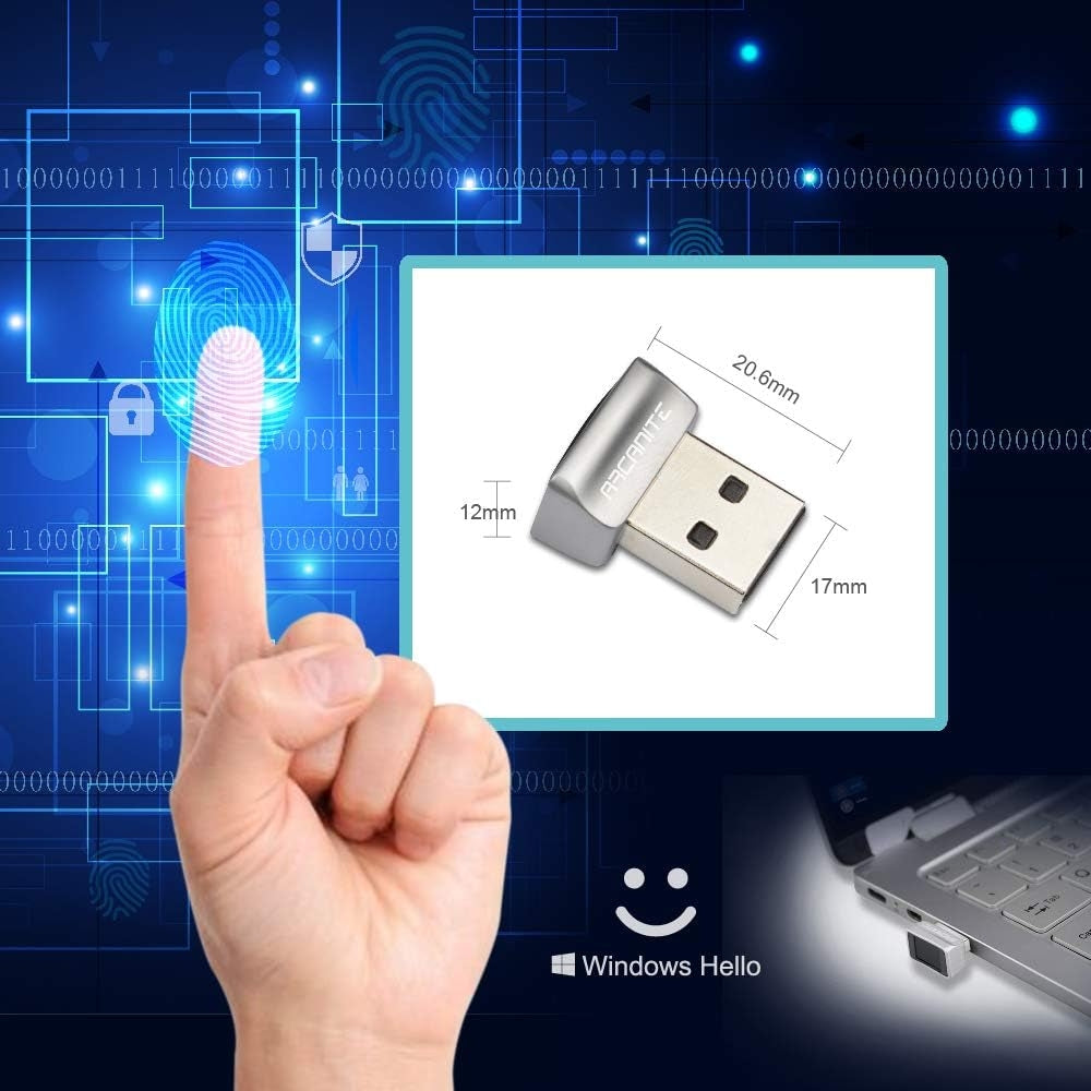 NÖRDIC USB Windows Hello Fingerprint Reader for Windows 11/10 Desktop, Laptop Security Device Login, Security Lock
