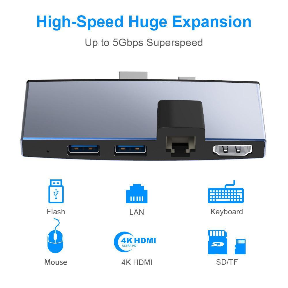 NÖRDIC USB-telakointiasema MicroSoft Surface Prolle 1xHDMI4k30Hz 2xUSB-A 5Gbps 1xRJ45 LAN ja 1xTF ja 1xSD