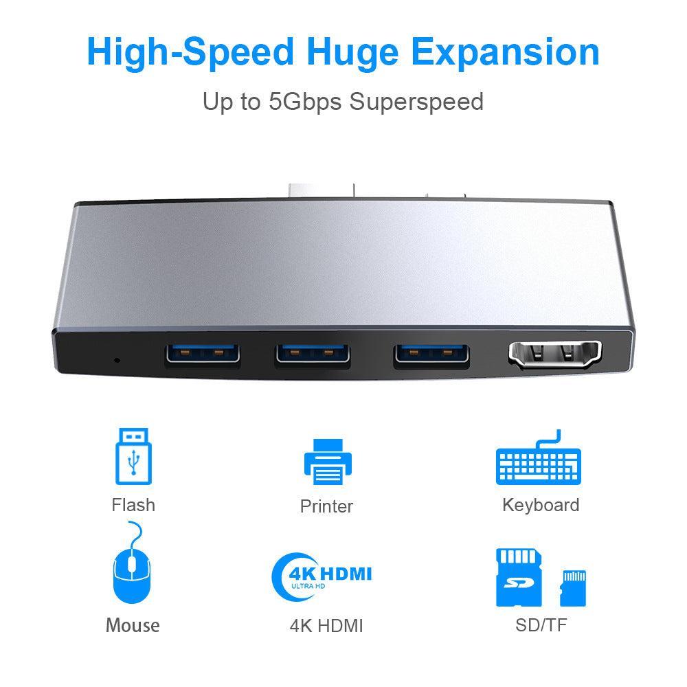 NÖRDIC USB-telakointiasema MicroSoft Surfacelle 1xHDMI4k30Hz 3xUSB-A 5Gbps ja 1xTF ja 1xSD