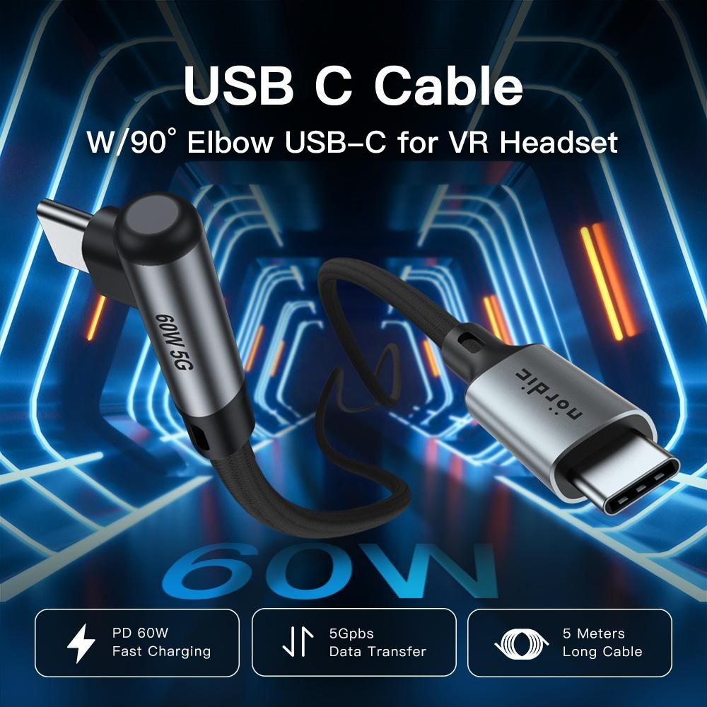 NÖRDIC VR Link -kaapeli 5 m USB3.2 Gen1 USB-C - C 5 Gbps 3A nopea lataus Quest 2 Super Speed USB Link -kaapeli Musta