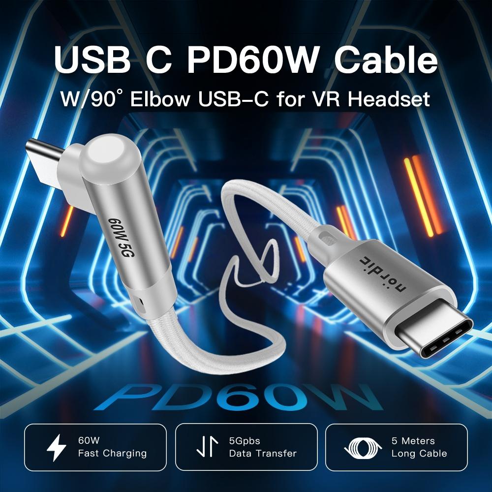 NÖRDIC VR Link Kaapeli 5 m USB3.2 Gen1 USB-C - C 5 Gbps 3A pikalataus Quest 2 Super Speed USB Link Kaapeli valkoinen