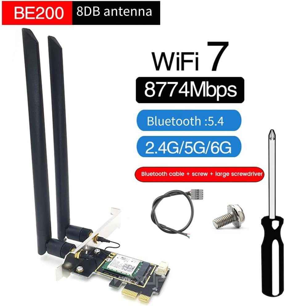 NÖRDIC WiFi 7 PCIe x1 langaton verkkokortti Intel BE200 -piirisarjalla, 8800 Mbps, Bluetooth 5.4