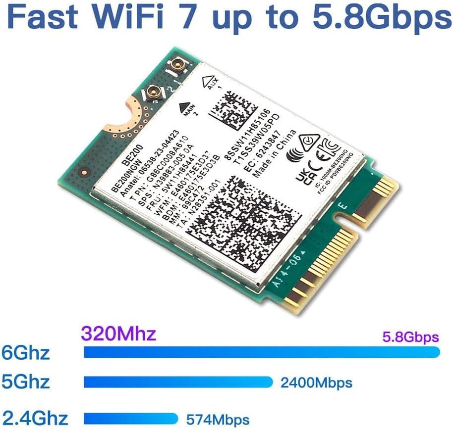 NÖRDIC WiFi 7 PCIe x1 langaton verkkokortti Intel BE200 -piirisarjalla, 8800 Mbps, Bluetooth 5.4