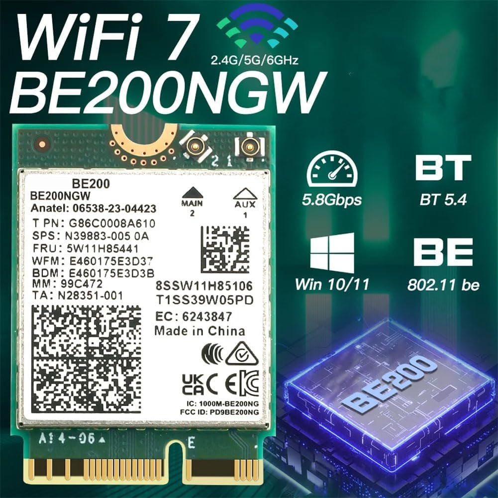 NÖRDIC WiFi 7 PCIe x1 langaton verkkokortti Intel BE200 -piirisarjalla, 8800 Mbps, Bluetooth 5.4