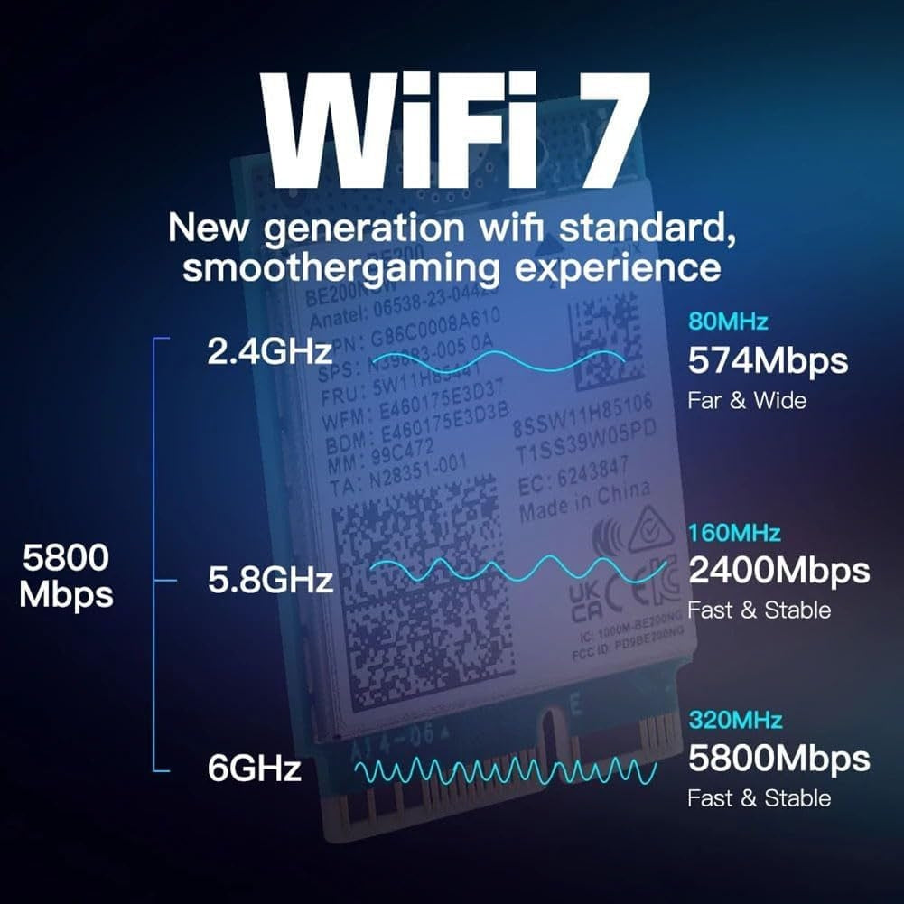 NÖRDIC WiFi 7 PCIe x1 langaton verkkokortti Intel BE200 -piirisarjalla, 8800 Mbps, Bluetooth 5.4