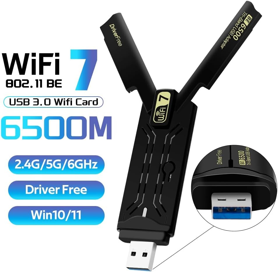 NÖRDIC WiFi 7 USB 3.0 langaton adapteri tri-band tuella ja suurella nopeudella pöytäkoneille ja kannettaville, Windows 10/11, Plug & Play